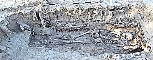 A skeleton in the ground  Description automatically generated