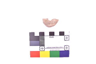 A piece of stone next to a test card  Description automatically generated